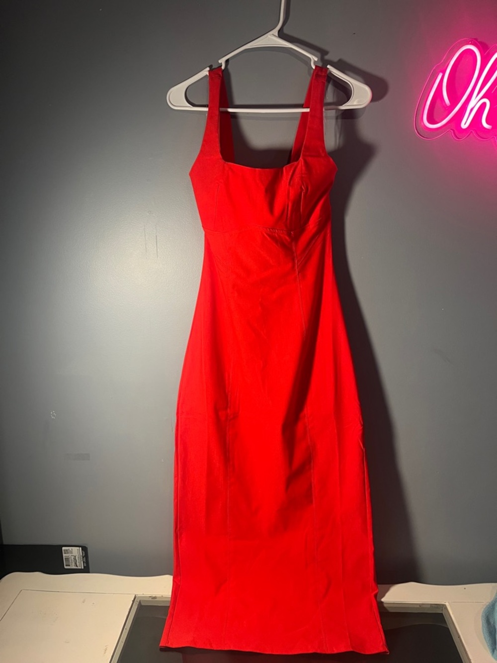 Trixxi Bold Red Square-Neck Midi Dress